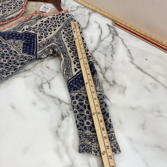 Lucky Lotus by Lucky Brand Open Front Cardigan Womens Sz Large Cream Blue Aztec - Picture 13 of 14